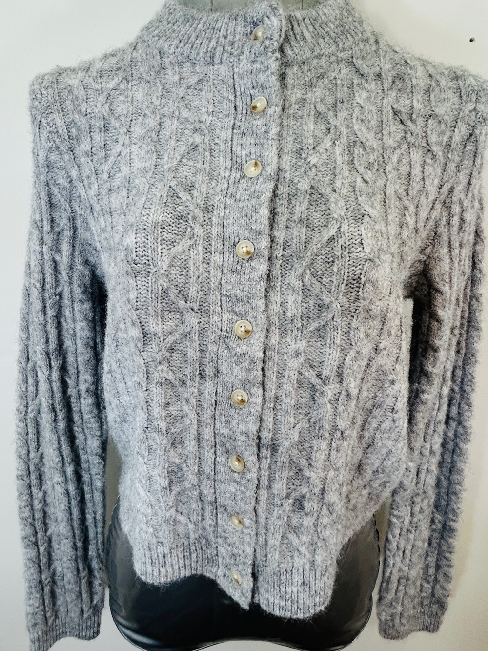 Topshop Light Heather Gray Cable Knit Button-Up Cardigan